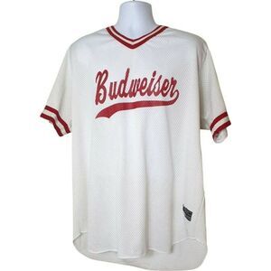 Vintage DA Budweiser Mens Jersey 2XL Red & White Mesh Baseball Athletic V Neck